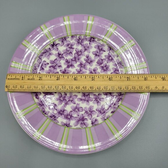 2 Waverly Garden Room Field Of Flowers Salad Plate 8.25" Purple Floral Striped - Picture 8 of 12